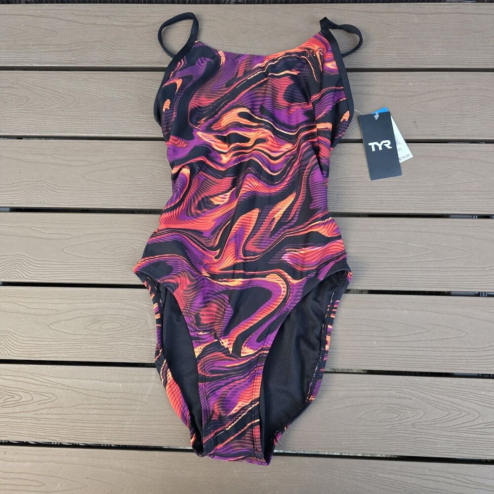 TYR Womens Durafast Elite Burgundy/gold Furo Cutoutfit  One Piece Swim Sz 30 New